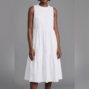 J Crew white cotton tiered midi dress ruffle neck, beach, coquette, coastal 4
